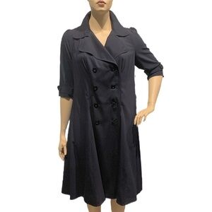 Igigi Trench Coat Dress Plus 16 Navy Blue Double Breasted Tie Belt Half Sleeves